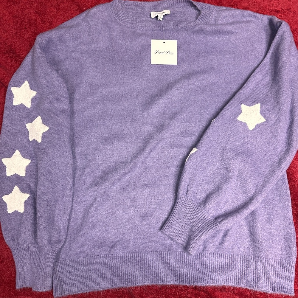 Petal Dew Purple Star-Embellished Sweater